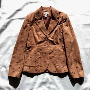 Lily Pulitzer cord blazer with puppy embroidery.